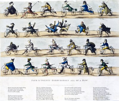 Vierentwintig hobbelpaarden op een rij, 1819 door English School